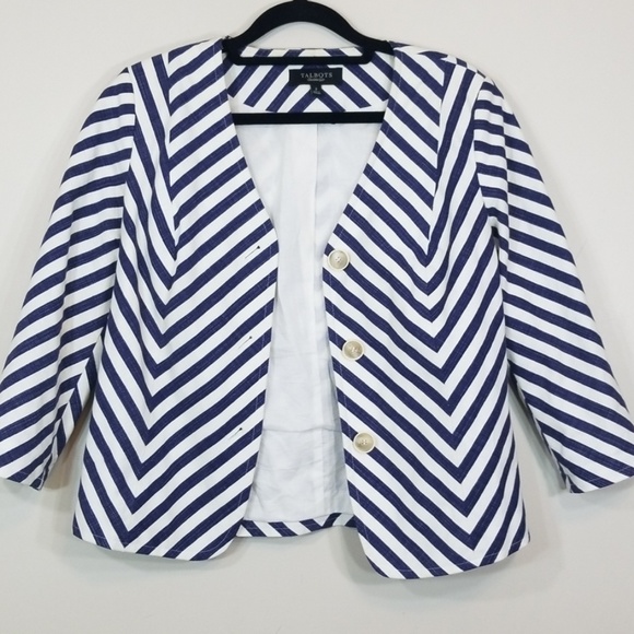Talbots Stripe V-Neck Navy/White Cotton blazer - Picture 6 of 6